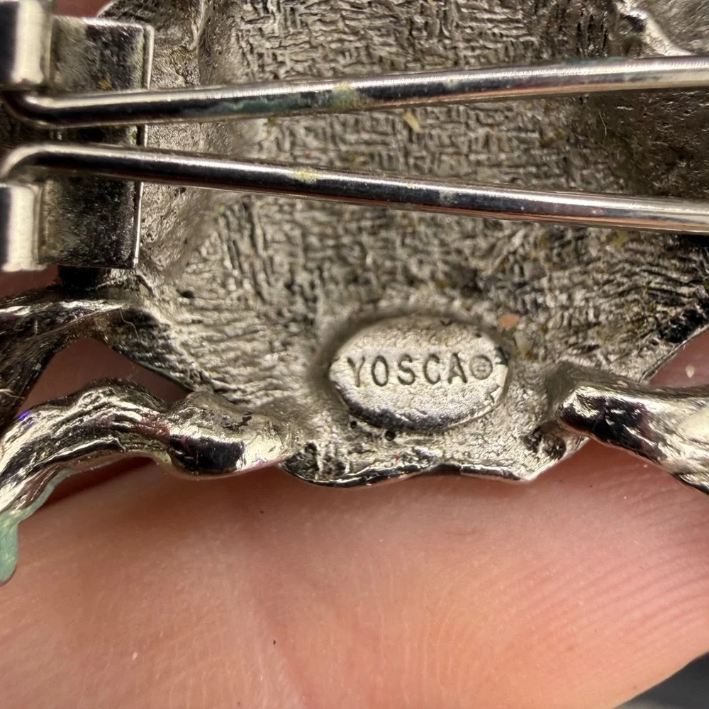 Vintage Yosca Crab Hair Clip Blue Enamel Rhinestone Animal Silver Tone